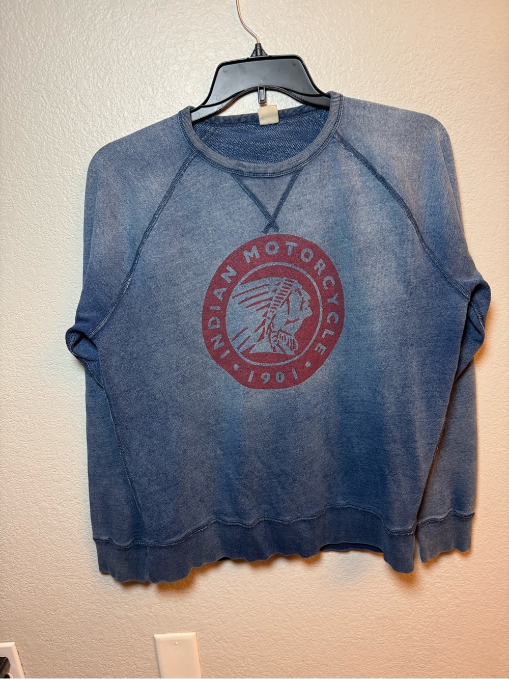 Vintage Indian Motorcycle Mineral Wash Sweatshirt Size L Blue crew neck Raglan